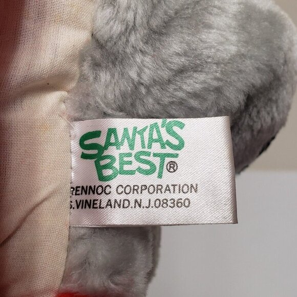 Santas Best 14" Gray Dog Christmas Holiday Stocking Puppet Vintage Rennoc Plush - Picture 3 of 7